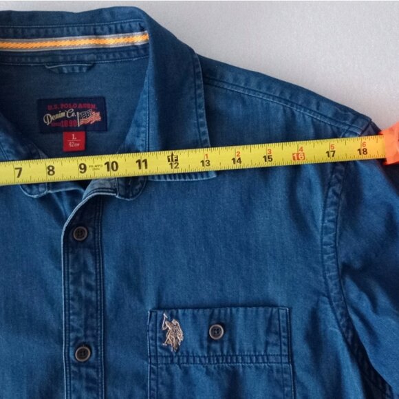 US Polo Assn Mens Denim Button Up Shirt Long Sleeve Medium Blue Casual Western L - Picture 3 of 8